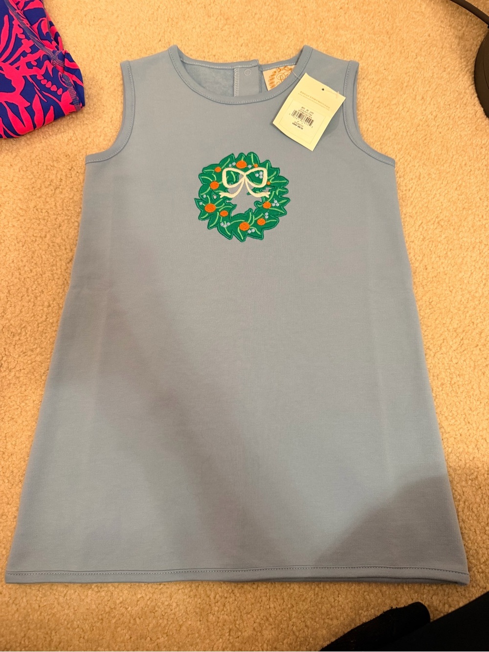 Girls Light Blue Sleeveless Wreath Appliqué Dress - Brand:
